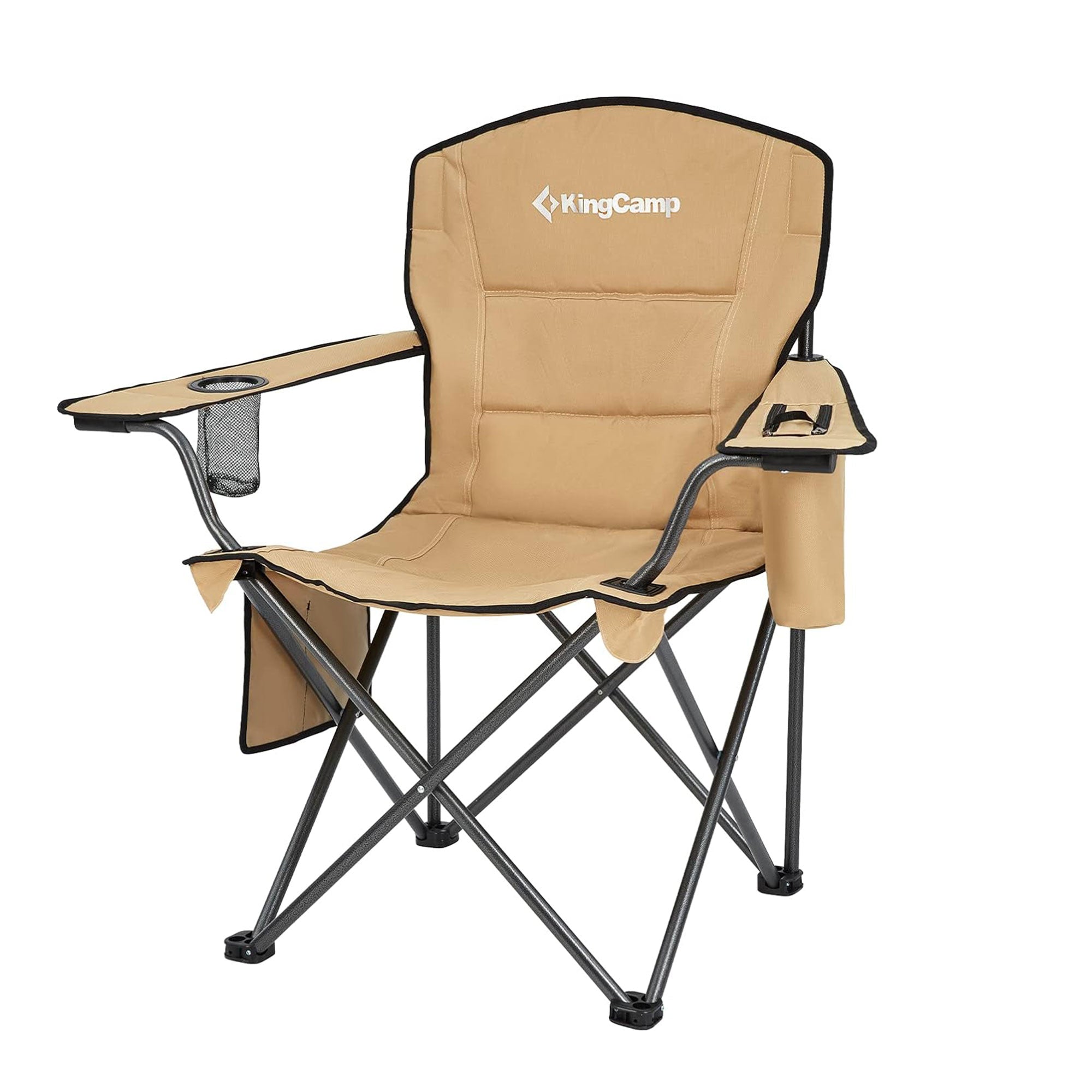 KingCamp Padded Folding Chair with Cupholder, Cooler, & Pocket, Khaki (Used) - VMInnovations