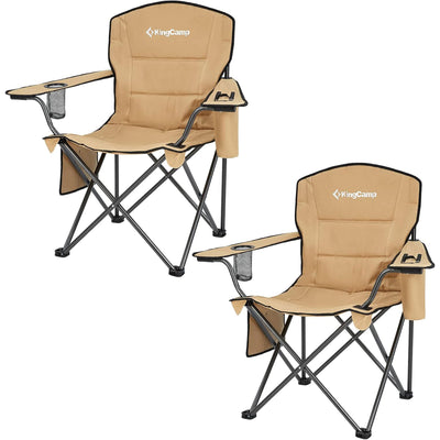 KingCamp Padded Folding Chair w/Cupholder, Cooler, and Pocket, Khaki(2pk) (Used)