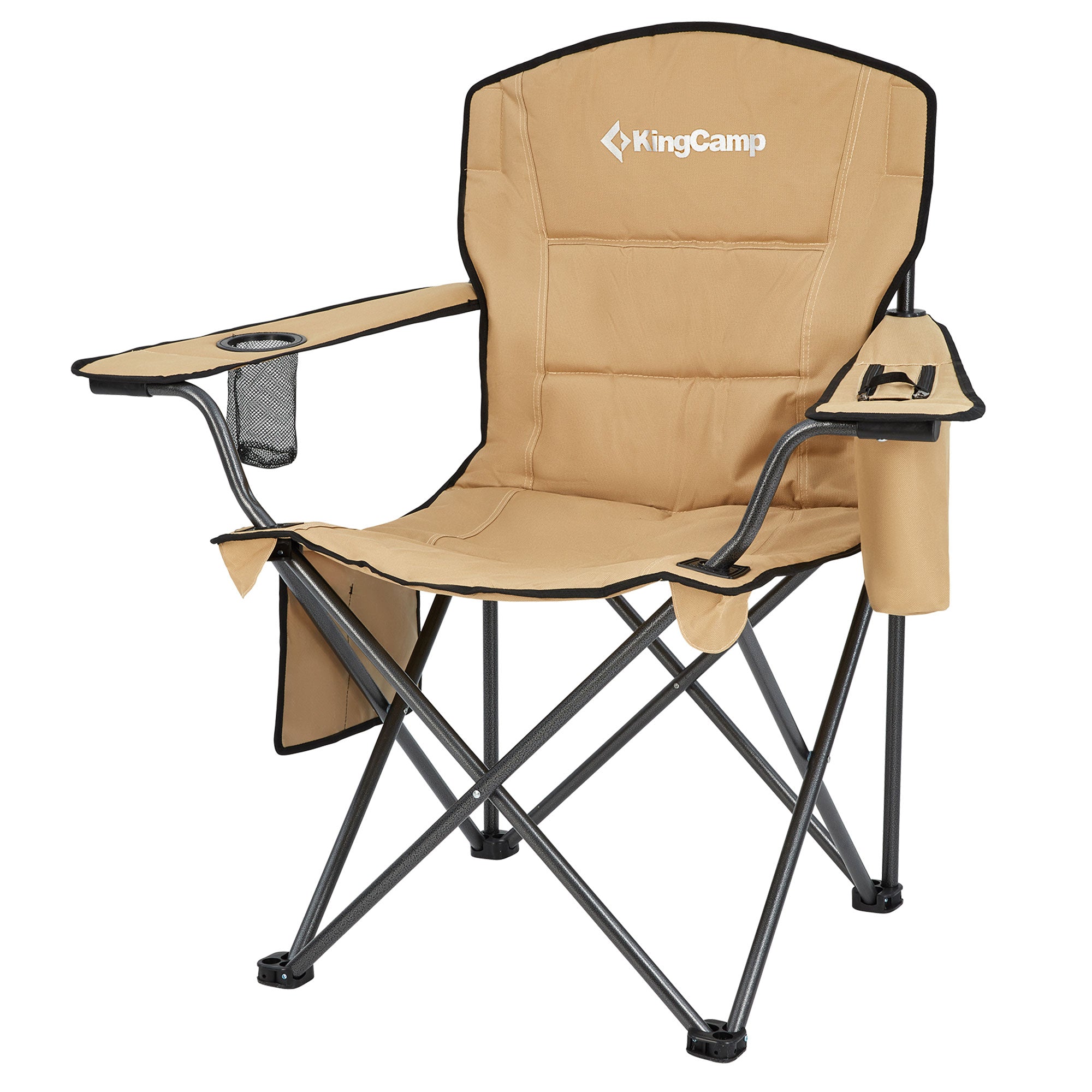 KingCamp Padded Folding Chair with Cupholder, Cooler, and Pocket, Khaki (2 Pack) - VMInnovations