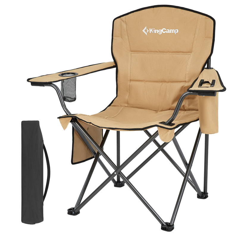 KingCamp Padded Folding Chair with Cupholder, Cooler, and Pocket, Khaki (2 Pack)