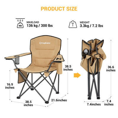 KingCamp Padded Folding Chair with Cupholder, Cooler, and Pocket, Khaki (2 Pack)