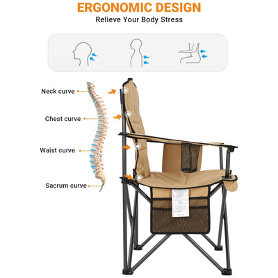 KingCamp Padded Chair w/Cupholder, Cooler, & Pocket, Khaki (2pk) (Open Box) - VMInnovations