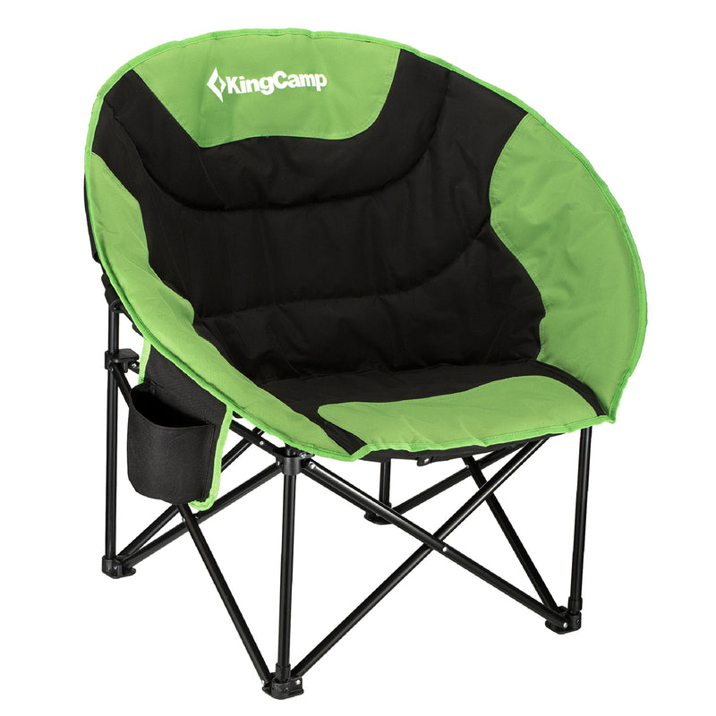 KingCamp Foldable Saucer Camping Lounge Chair w/ Cupholder Storage, Black/Green