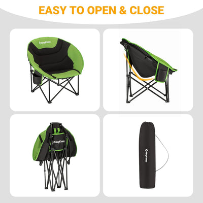 KingCamp Foldable Saucer Camping Lounge Chair w/ Cupholder Storage, Black/Green