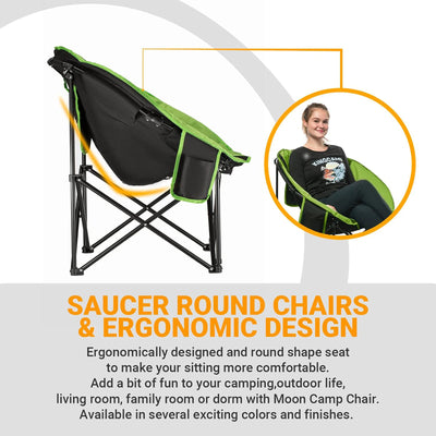 KingCamp Foldable Camping Lounge Chair w/ Cupholder, Black/Green (Open Box) - VMInnovations