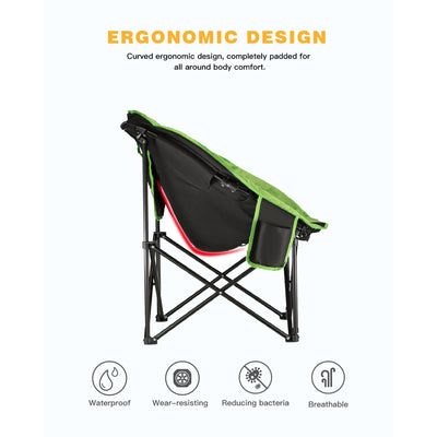 KingCamp Foldable Saucer Camping Lounge Chair w/ Cupholder Storage, Black/Green