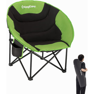 KingCamp Foldable Saucer Camping Lounge Chair w/ Cupholder Storage, Black/Green