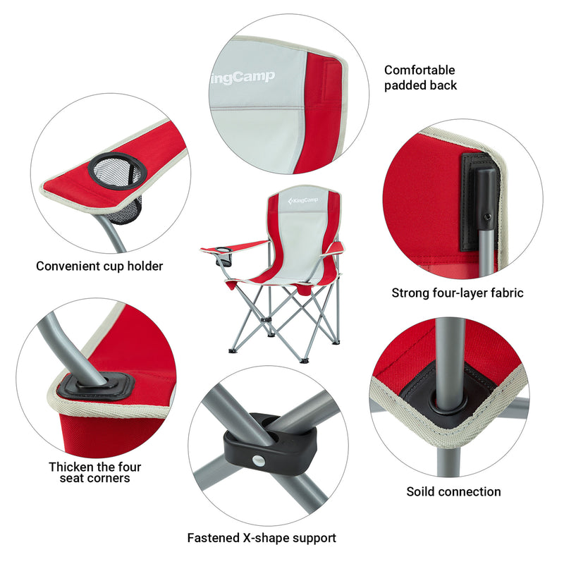 KingCamp Lightweight Folding Outdoor Camping Chair with Cupholder, Red/Gray