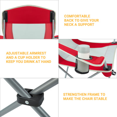 KingCamp Lightweight Folding Outdoor Camping Chair with Cupholder, Red/Gray