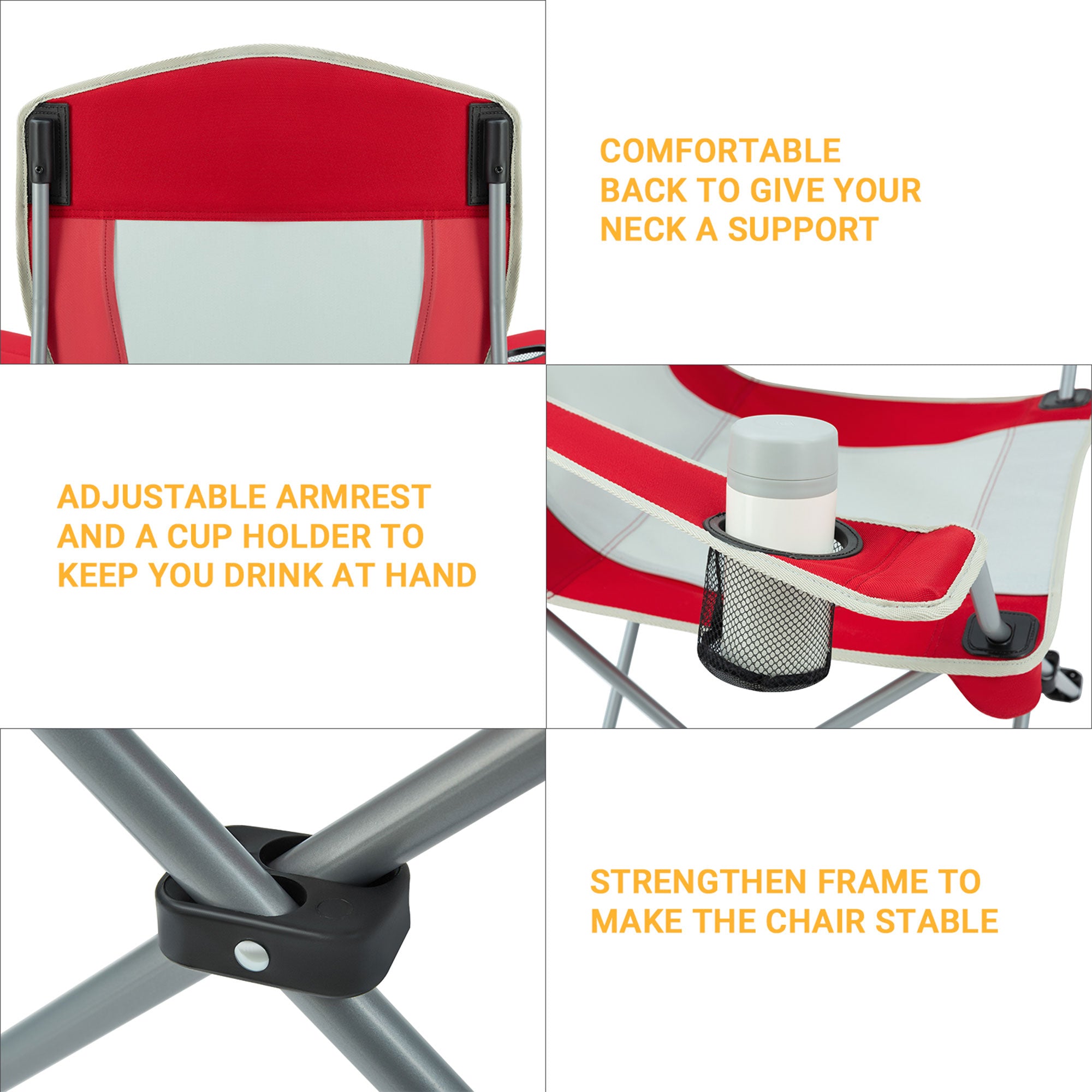 KingCamp Lightweight Folding Camping Chair with Cupholder, Red/Gray (Used) - VMInnovations