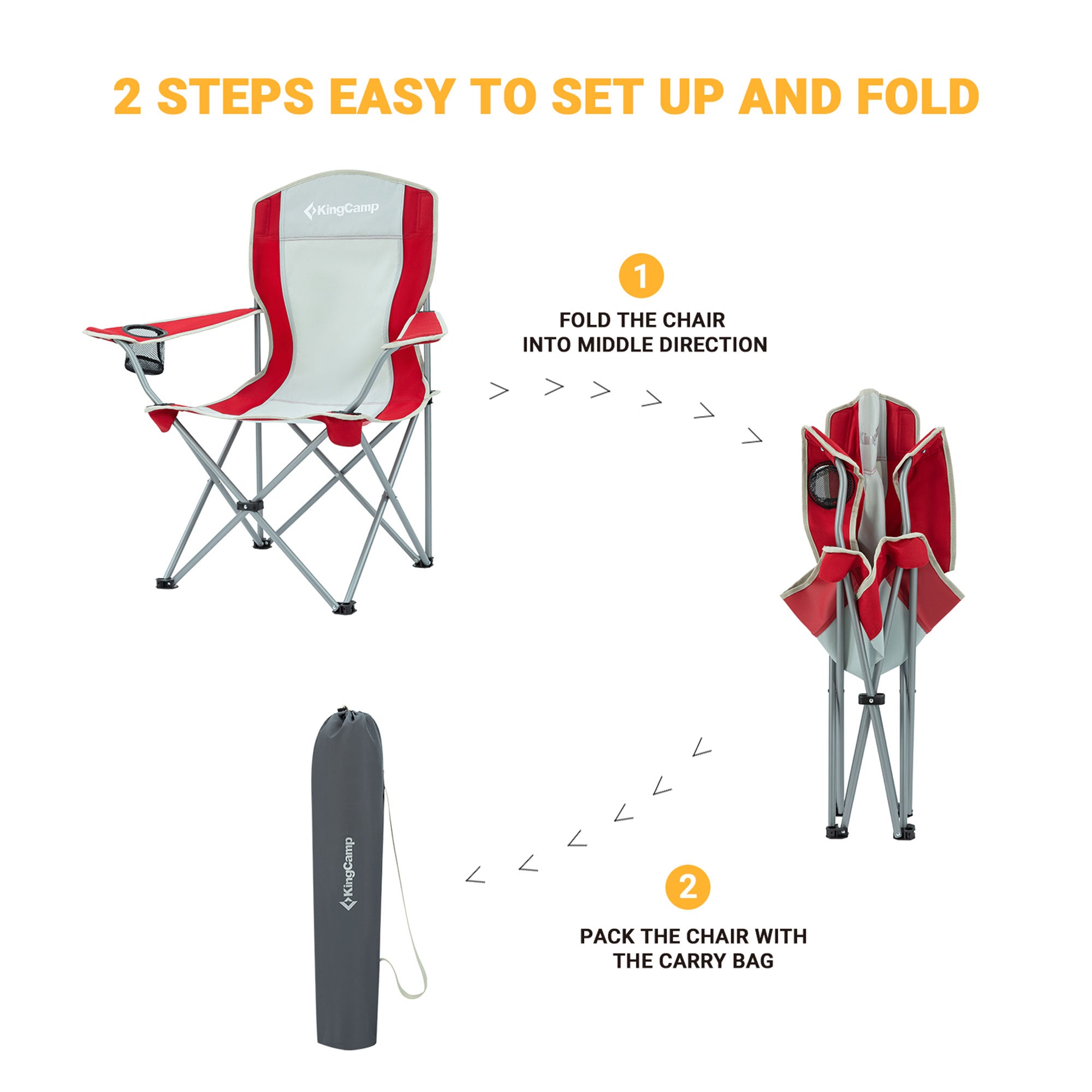 KingCamp Lightweight Folding Camping Chair with Cupholder, Red/Gray (Used) - VMInnovations