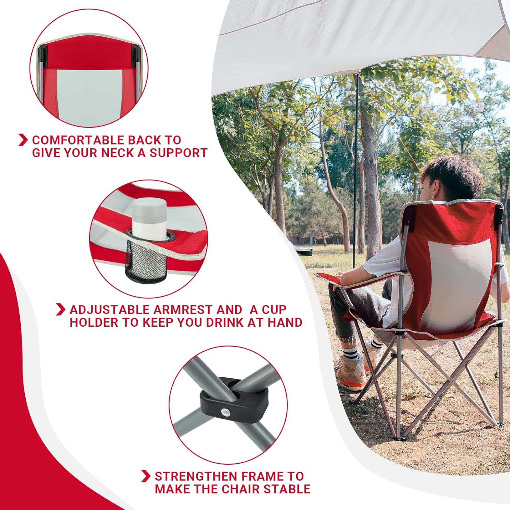 KingCamp Lightweight Folding Camping Chair with Cupholder, Red/Gray (Used) - VMInnovations