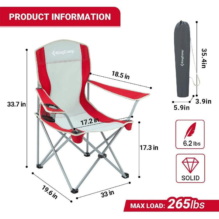 KingCamp Lightweight Outdoor Camping Chair w/Cupholder, Red/Gray (Open Box)