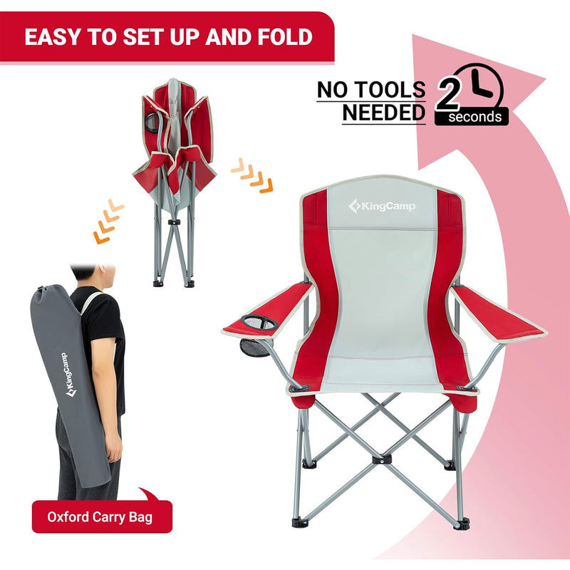 KingCamp Lightweight Folding Outdoor Camping Chair with Cupholder, Red/Gray