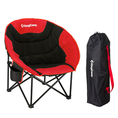 KingCamp Foldable Saucer Camping Lounge Chair w/ Cupholder Storage, Black/Red - VMInnovations