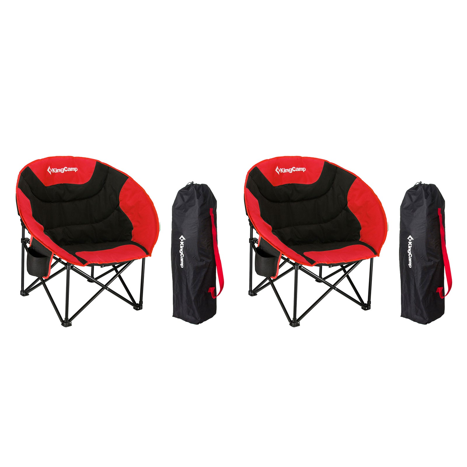 KingCamp Foldable Saucer Lounge Chair w/ Cupholder Storage, Black/Red (Open Box) - VMInnovations