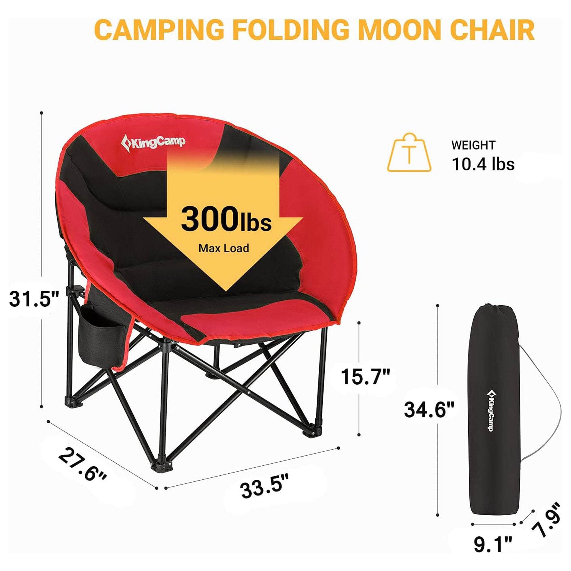 KingCamp Foldable Saucer Lounge Chair w/ Cupholder Storage, Black/Red (Open Box) - VMInnovations