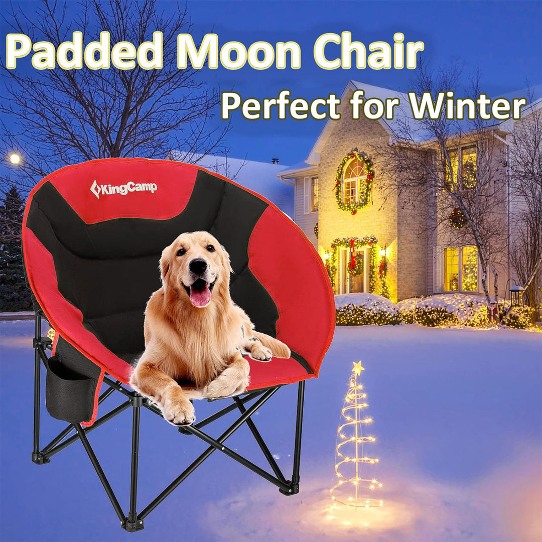 KingCamp Foldable Saucer Lounge Chair w/ Cupholder Storage, Black/Red (Open Box)