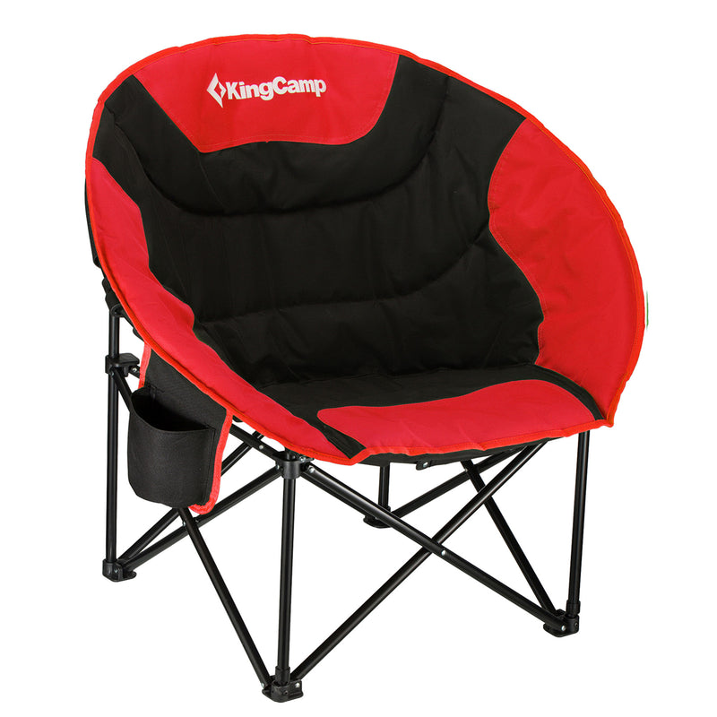 KingCamp Foldable Saucer Camping Lounge Chair w/ Cupholder Storage, Black/Red