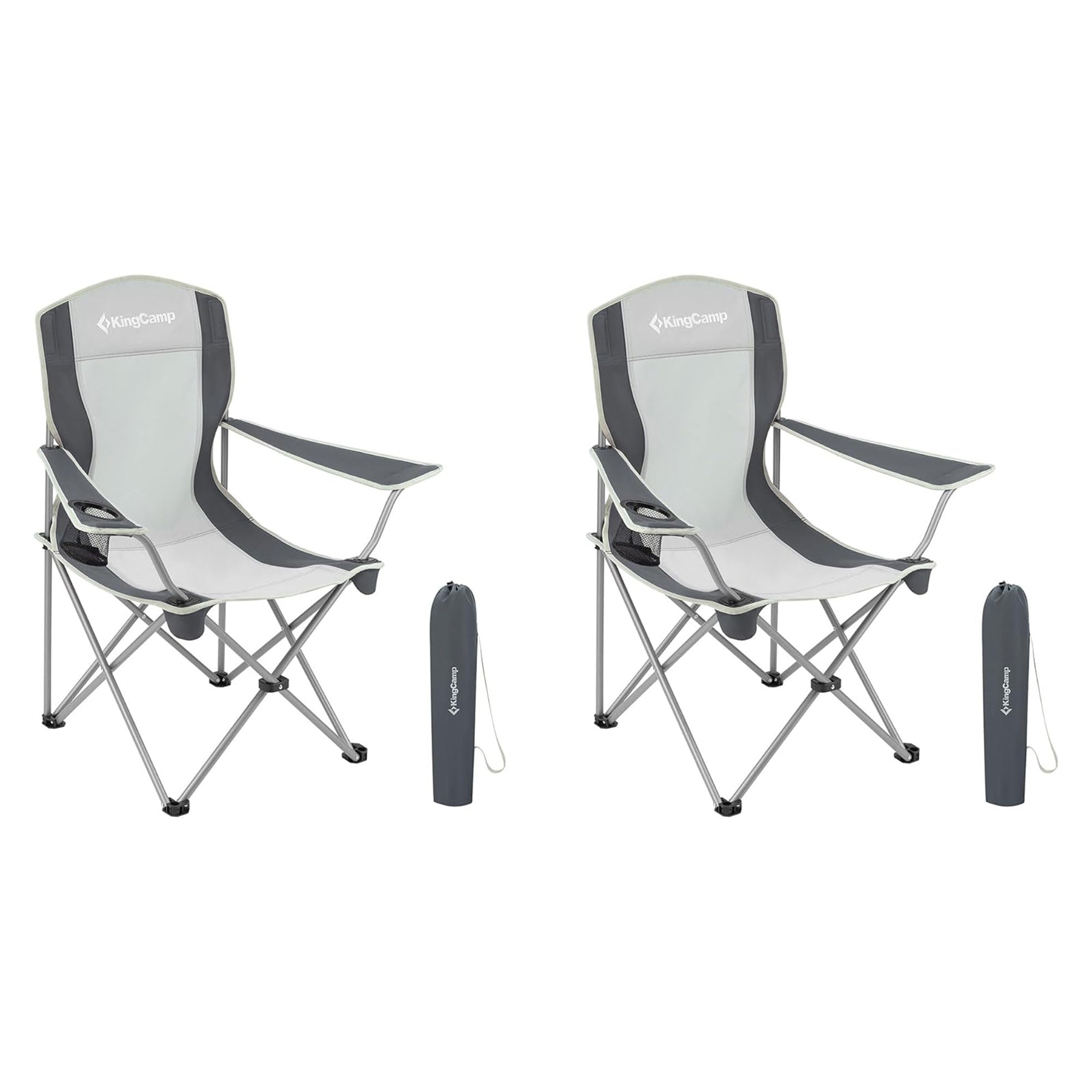 KingCamp Portable Folding Chair with Mesh Cup Holder and Carry Bag, Black/Gray (2 Pack) - VMInnovations