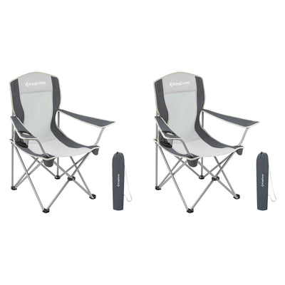 KingCamp Portable Folding Chair with Mesh Cup Holder and Carry Bag, Black/Gray (2 Pack) - VMInnovations