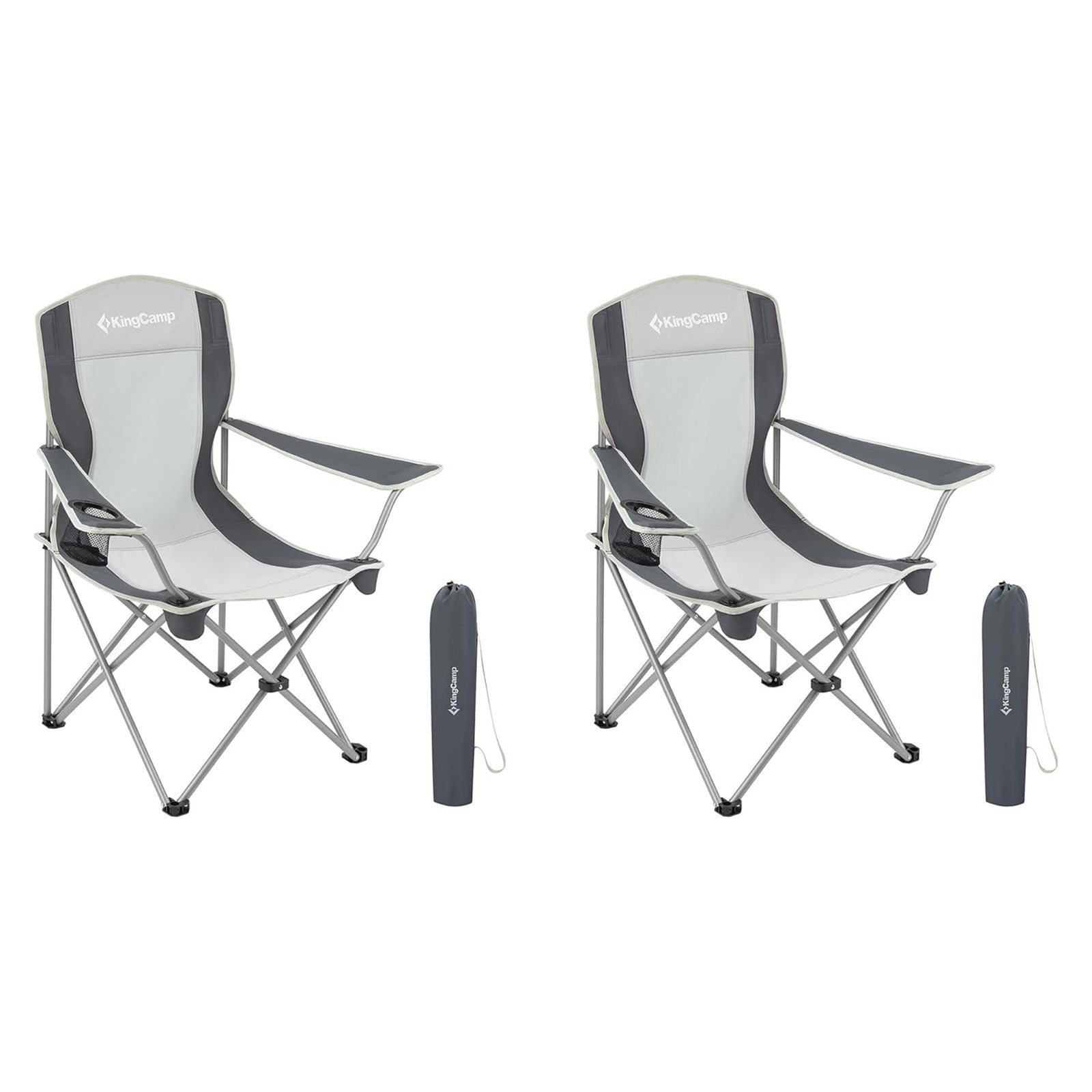 KingCamp Portable Chair w/Mesh Cup Holder & Carry Bag, Black/Gray(2pk)(Open Box) - VMInnovations