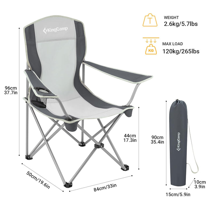 KingCamp Portable Chair w/Mesh Cup Holder & Carry Bag, Black/Gray(2pk)(Open Box)