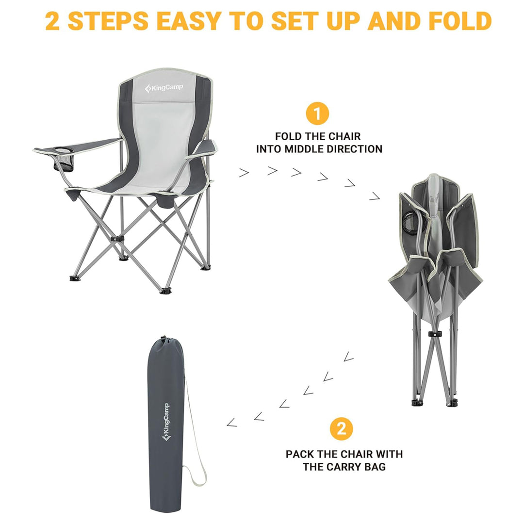 KingCamp Portable Folding Chair with Mesh Cup Holder and Carry Bag, Black/Gray (2 Pack)