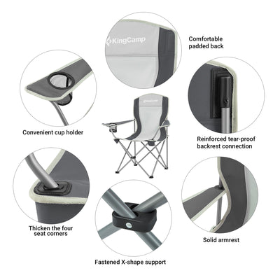KingCamp Portable Chair w/Mesh Cup Holder & Carry Bag, Black/Gray(2pk)(Open Box) - VMInnovations