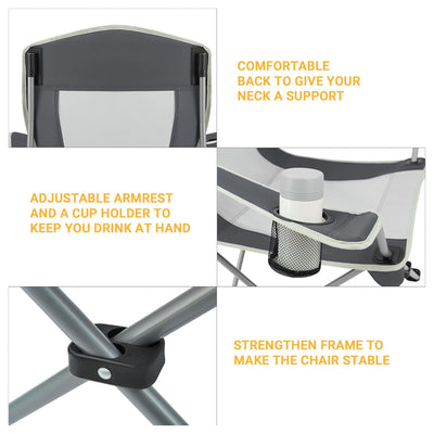 KingCamp Portable Folding Chair with Mesh Cup Holder and Carry Bag, Black/Gray (2 Pack) - VMInnovations