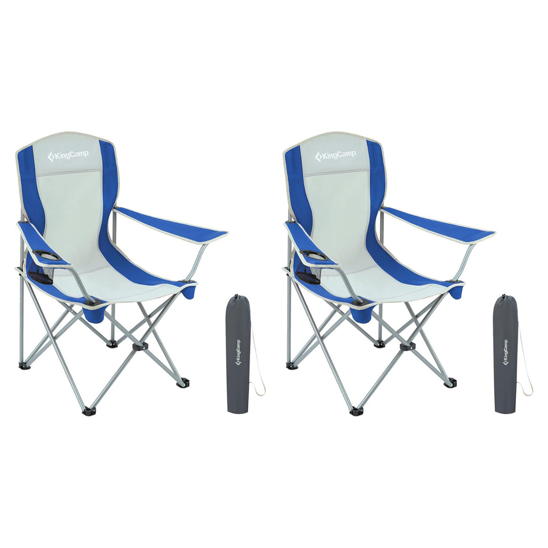 KingCamp Folding Chair w/Mesh Cup Holder & Carry Bag, Blue/Gray (2pk) (Open Box)