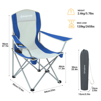 KingCamp Folding Chair w/Mesh Cup Holder & Carry Bag, Blue/Gray (2pk) (Open Box)