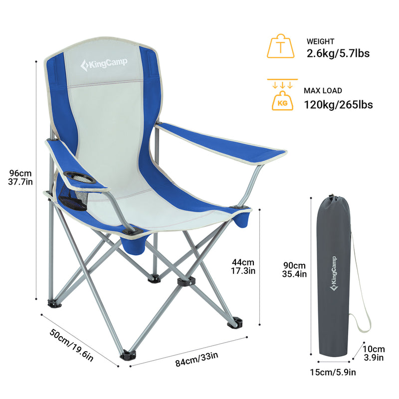 KingCamp Folding Chair w/Mesh Cup Holder & Carry Bag, Blue/Gray (2pk) (Open Box)