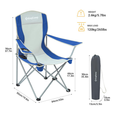 KingCamp Folding Chair w/Mesh Cup Holder & Carry Bag, Blue/Gray (2pk) (Open Box)