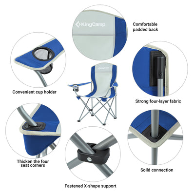 KingCamp Folding Chair w/Mesh Cup Holder & Carry Bag, Blue/Gray (2pk) (Open Box)