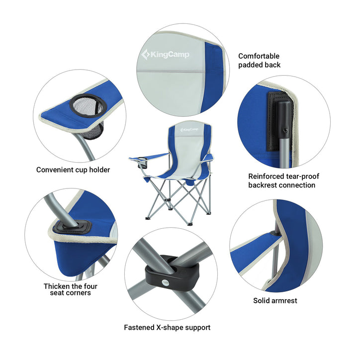 KingCamp Folding Chair w/Mesh Cup Holder & Carry Bag, Blue/Gray (2pk) (Open Box)