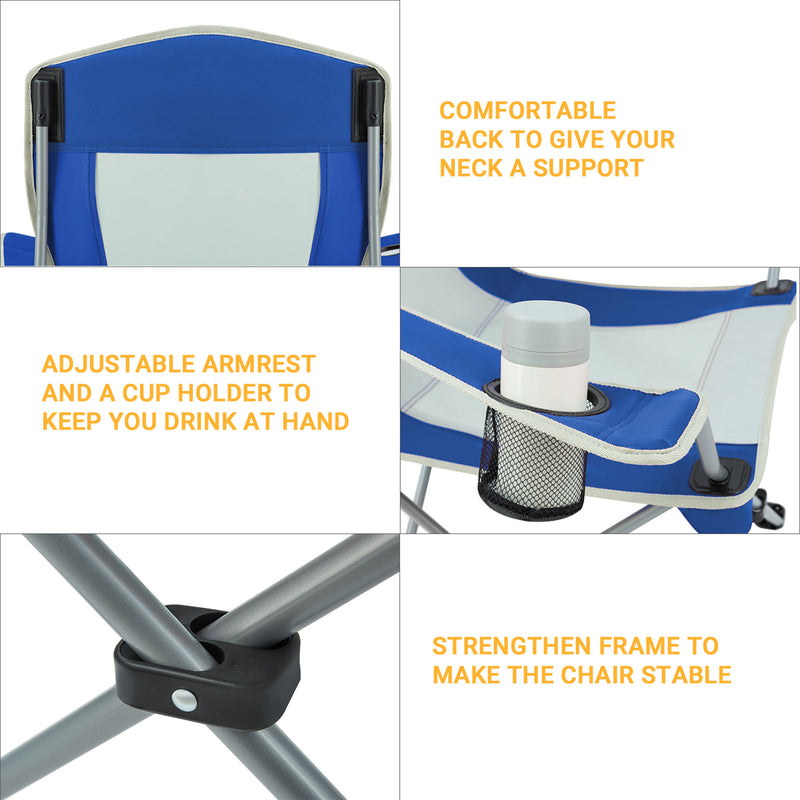 KingCamp Folding Chair w/Mesh Cup Holder & Carry Bag, Blue/Gray (2pk) (Open Box)