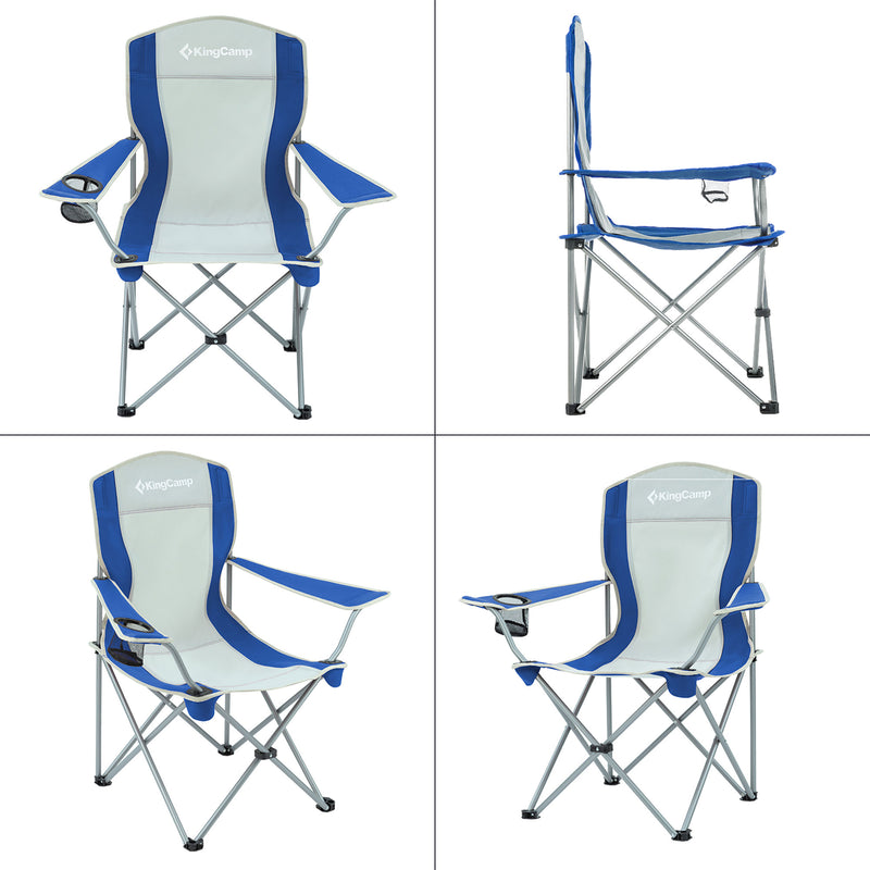 KingCamp Folding Chair w/Mesh Cup Holder & Carry Bag, Blue/Gray (2pk) (Open Box)