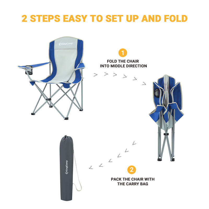 KingCamp Folding Chair w/Mesh Cup Holder & Carry Bag, Blue/Gray (2pk) (Open Box)