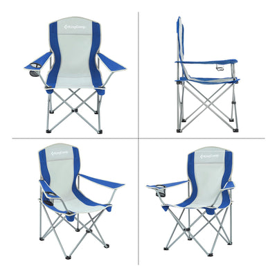 KingCamp Portable Folding Chair with Mesh Cup Holder and Carry Bag, Blue/Gray (2 Pack) - VMInnovations