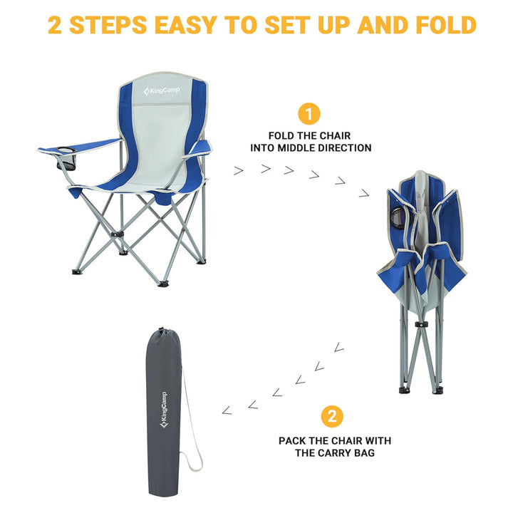 KingCamp Folding Chair w/Mesh Cup Holder & Carry Bag, Blue/Gray (2pk) (Open Box)