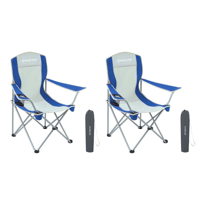 KingCamp Folding Chair w/Mesh Cup Holder & Carry Bag, Blue/Gray (2pk) (Open Box)