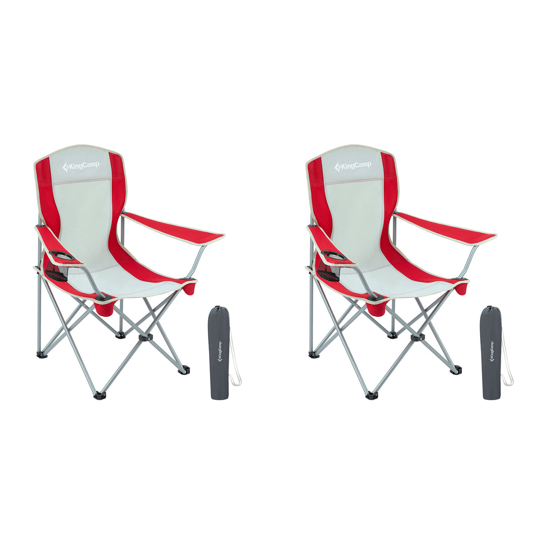 KingCamp Portable Folding Chair with Mesh Cup Holder and Carry Bag, Red/Gray (2 Pack)