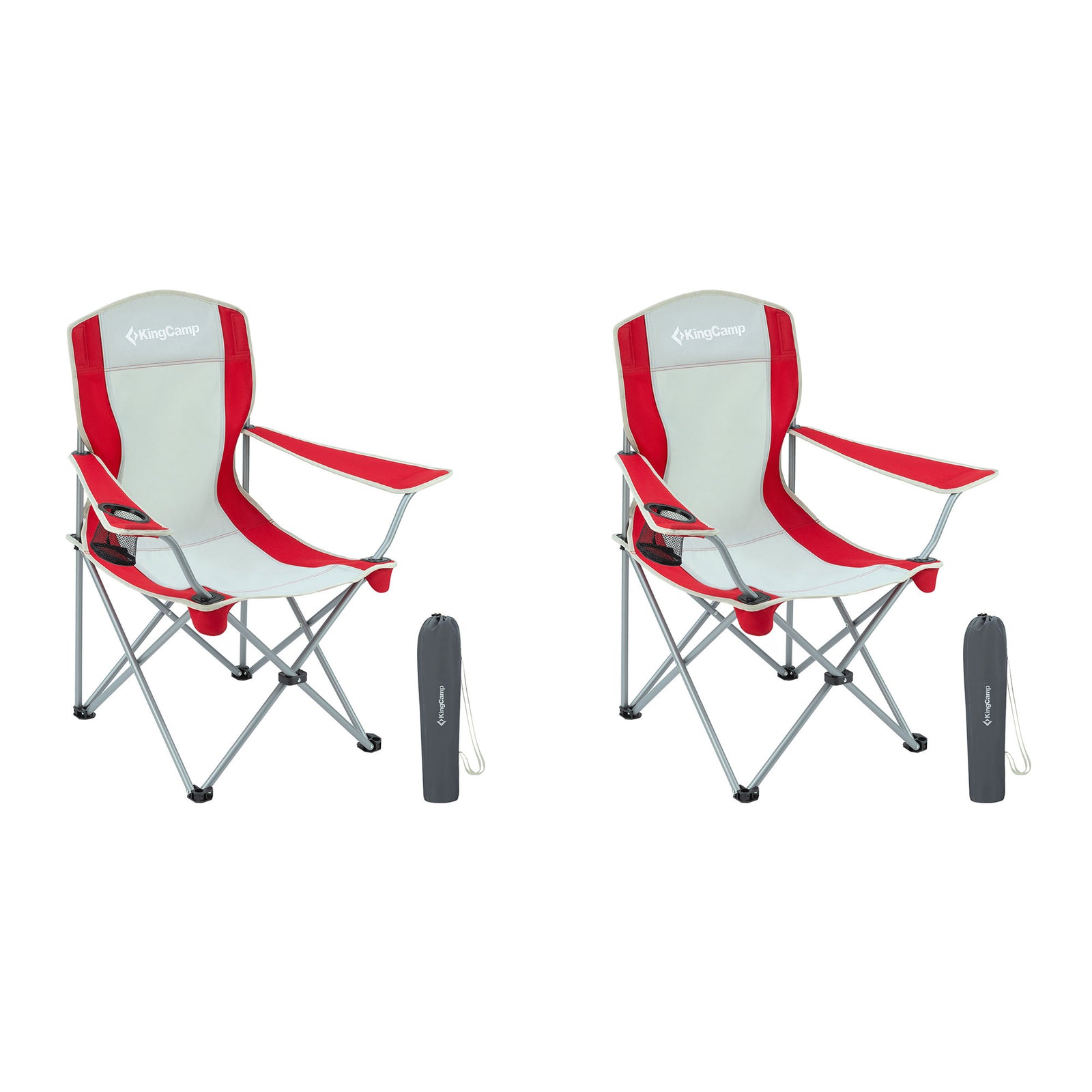 KingCamp Portable Folding Chair with Mesh Cup Holder and Carry Bag, Red/Gray (2 Pack) - VMInnovations