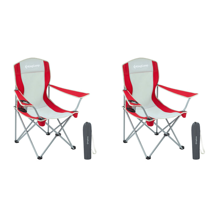 KingCamp Portable Folding Chair with Mesh Cup Holder and Carry Bag, Red/Gray (2 Pack)