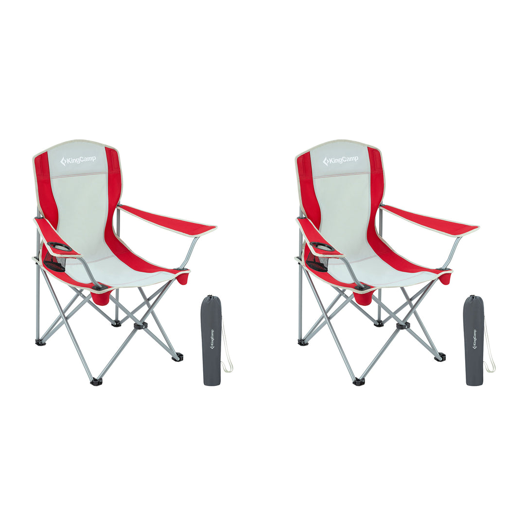 KingCamp Folding Chair w/Mesh Cup Holder & Carry Bag, Red/Gray (2pk) (Open Box)