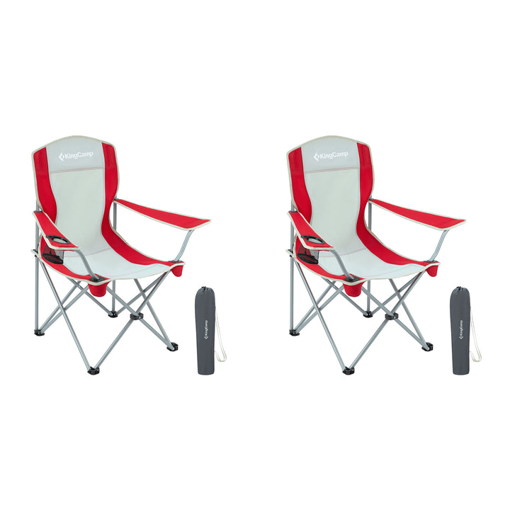 KingCamp Folding Chair w/Mesh Cup Holder & Carry Bag, Red/Gray (2pk) (Open Box)