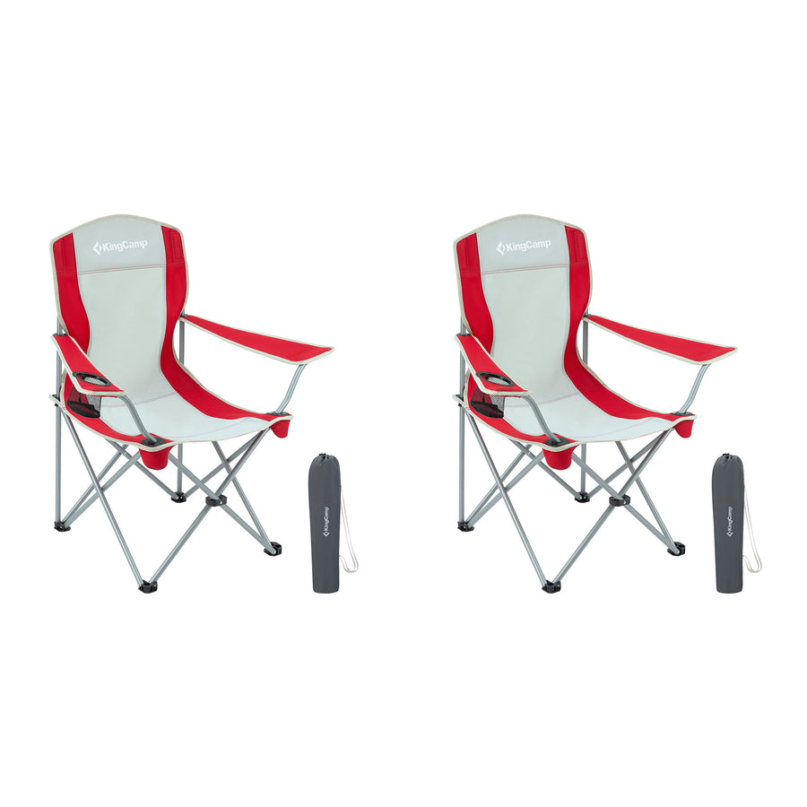 KingCamp Folding Chair w/Mesh Cup Holder & Carry Bag, Red/Gray (2pk) (Open Box) - VMInnovations