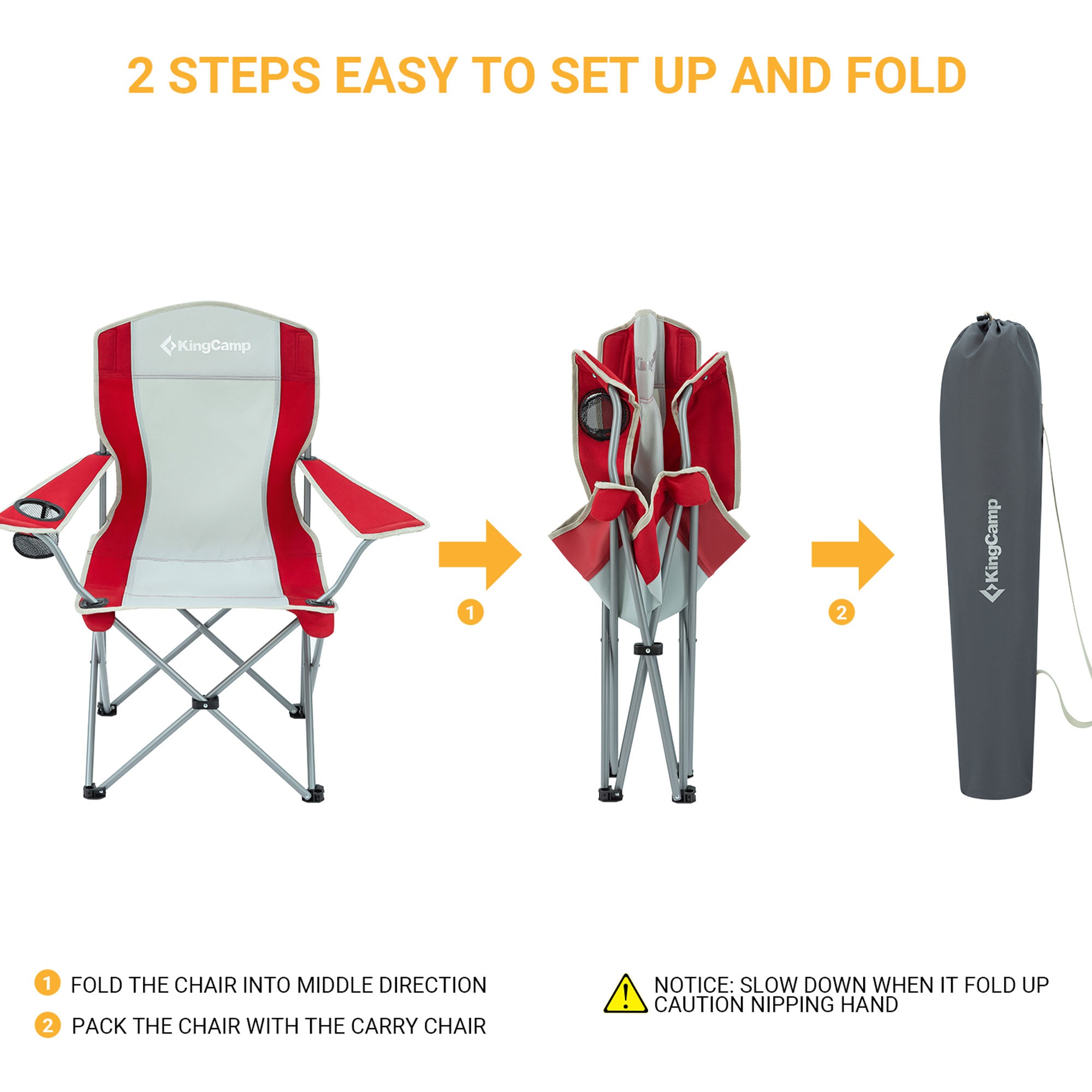 KingCamp Folding Chair w/Mesh Cup Holder & Carry Bag, Red/Gray (2pk) (Open Box)