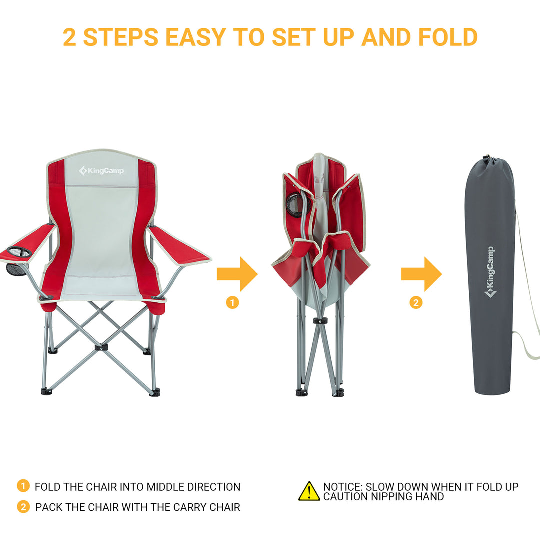 KingCamp Folding Chair w/Mesh Cup Holder & Carry Bag, Red/Gray (2pk) (Open Box)